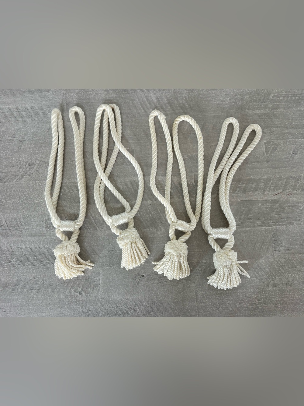 Vintage Curtain Drapery Tiebacks Pullbacks Rope Tassels Cream Color Set Of 4
